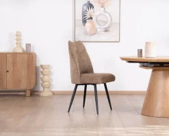 Lot de 2 chaises de repas contemporaines matelassées en tissu bouclette grège 