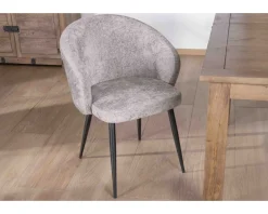 Lot de 2 chaises de repas design en tissu gris clair et pieds métal noirs "Kandy"