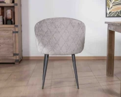 Lot de 2 chaises de repas design en tissu gris clair et pieds métal noirs 