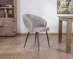 Lot de 2 chaises de repas design en tissu gris clair et pieds métal noirs 