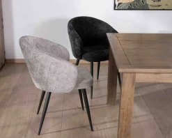 Lot de 2 chaises de repas design en tissu gris clair et pieds métal noirs 