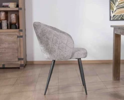 Lot de 2 chaises de repas design en tissu gris clair et pieds métal noirs 