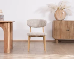 Lot de 2 chaises de repas esprit rétro en tissu beige tramé marron 