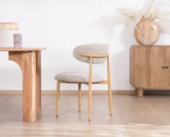 Lot de 2 chaises de repas esprit rétro en tissu beige tramé marron 