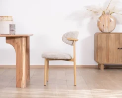 Lot de 2 chaises de repas esprit rétro en tissu beige tramé marron 