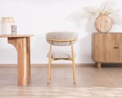 Lot de 2 chaises de repas esprit rétro en tissu beige tramé marron 