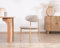 Lot de 2 chaises de repas esprit rétro en tissu beige tramé marron 