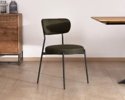 Lot de 2 chaises de repas en tissu vert olive et pieds métal design minimaliste