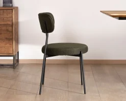 Lot de 2 chaises de repas en tissu vert olive et pieds métal design minimaliste
