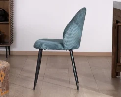 Lot de 4 chaises de repas esprit vintage en velours bleu pétrole et métal noir "Bellot"