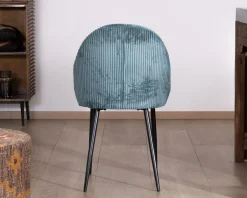 Lot de 4 chaises de repas esprit vintage en velours bleu pétrole et métal noir "Bellot"