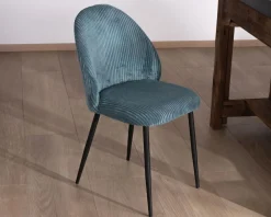 Lot de 4 chaises de repas esprit vintage en velours bleu pétrole et métal noir 