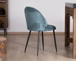 Lot de 4 chaises de repas esprit vintage en velours bleu pétrole et métal noir 