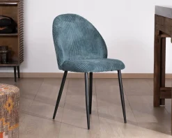 Lot de 4 chaises de repas esprit vintage en velours bleu pétrole et métal noir 