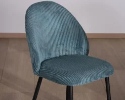 Lot de 4 chaises de repas esprit vintage en velours bleu pétrole et métal noir 