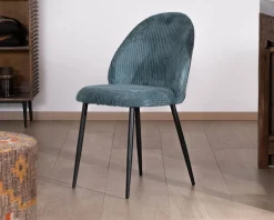 Lot de 4 chaises de repas esprit vintage en velours bleu pétrole et métal noir 
