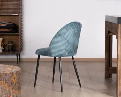 Lot de 4 chaises de repas esprit vintage en velours bleu pétrole et métal noir 