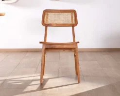 Lot de 2 chaises de repas en teck avec dossier en cannage 