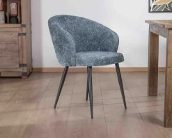 Lot de 2 chaises de repas design en tissu bleu et pieds métal noirs "Kandy"