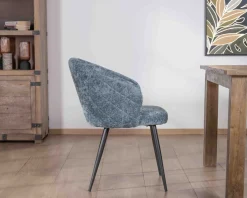 Lot de 2 chaises de repas design en tissu bleu et pieds métal noirs "Kandy"
