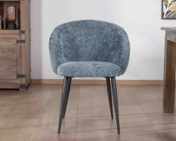 Lot de 2 chaises de repas design en tissu bleu et pieds métal noirs 
