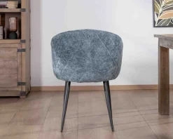 Lot de 2 chaises de repas design en tissu bleu et pieds métal noirs 