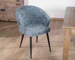 Lot de 2 chaises de repas design en tissu bleu et pieds métal noirs 