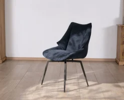 Lot de 2 chaises de repas style vintage en tissu bleu foncé et pieds métal design 