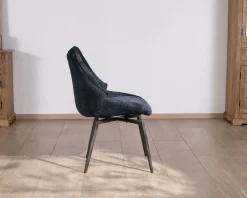 Lot de 2 chaises de repas style vintage en tissu bleu foncé et pieds métal design 