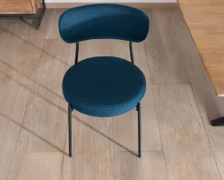 Lot de 2 chaises de repas design minimaliste en tissu bleu et pieds métal "Lato"