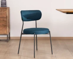 Lot de 2 chaises de repas design minimaliste en tissu bleu et pieds métal 