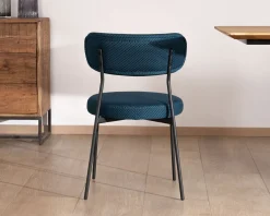 Lot de 2 chaises de repas design minimaliste en tissu bleu et pieds métal 