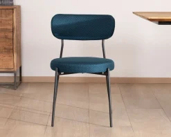 Lot de 2 chaises de repas design minimaliste en tissu bleu et pieds métal 