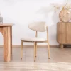 Lot de 2 chaises de repas scandinaves en tissu tramé blanc cassé "Arpège" pieds métal aspect bois clair