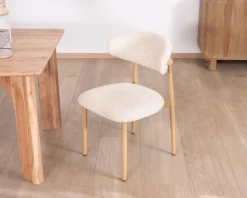Lot de 2 chaises de repas scandinaves en tissu tramé blanc cassé "Arpège" pieds métal aspect bois clair