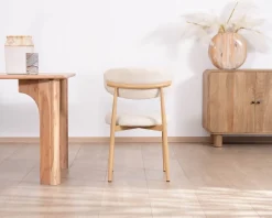 Lot de 2 chaises de repas scandinaves en tissu tramé blanc cassé 