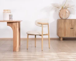 Lot de 2 chaises de repas scandinaves en tissu tramé blanc cassé 