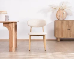 Lot de 2 chaises de repas scandinaves en tissu tramé blanc cassé 