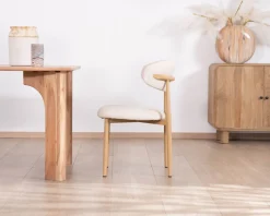 Lot de 2 chaises de repas scandinaves en tissu tramé blanc cassé 