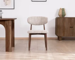 Lot de 2 chaises de repas rétro en tissu tramé beige et marron 