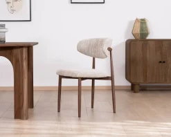 Lot de 2 chaises de repas rétro en tissu tramé beige et marron 