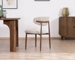 Lot de 2 chaises de repas rétro en tissu tramé beige et marron 