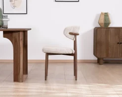 Lot de 2 chaises de repas rétro en tissu tramé beige et marron 