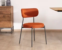Lot de 2 chaises de repas en tissu terracotta et pieds métal style rétro "Lato"
