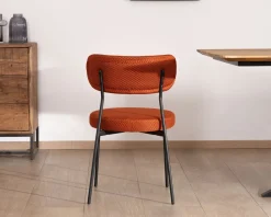 Lot de 2 chaises de repas en tissu terracotta et pieds métal style rétro 