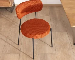 Lot de 2 chaises de repas en tissu terracotta et pieds métal style rétro 