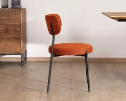 Lot de 2 chaises de repas en tissu terracotta et pieds métal style rétro 