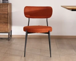 Lot de 2 chaises de repas en tissu terracotta et pieds métal style rétro 