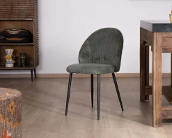 Lot de 4 chaises de repas en velours vert sauge foncé "Bellot" esprit vintage