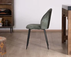 Lot de 4 chaises de repas en velours vert sauge foncé 